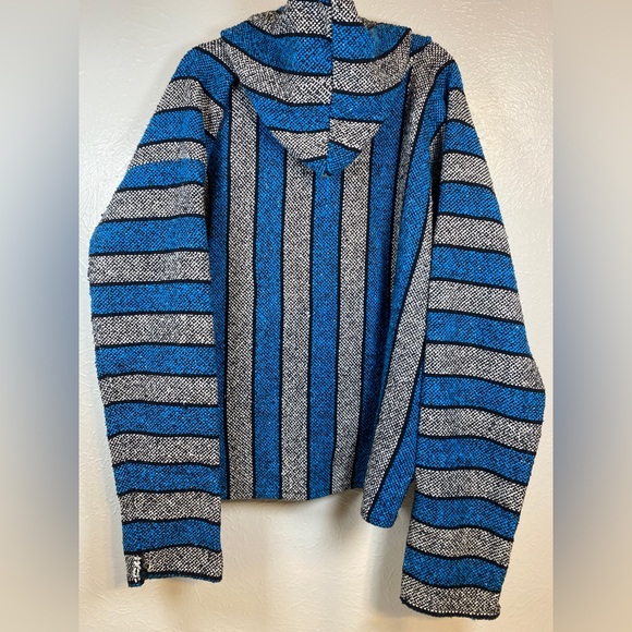 Artesanias Mickey Baja Hoodie Mens XLarge Blue Striped Acrylic Drug Rug Pullover - Picture 4 of 6